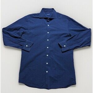 Proper Cloth Navy Seersucker Button Down Long Sleeve Shirt Mens Large